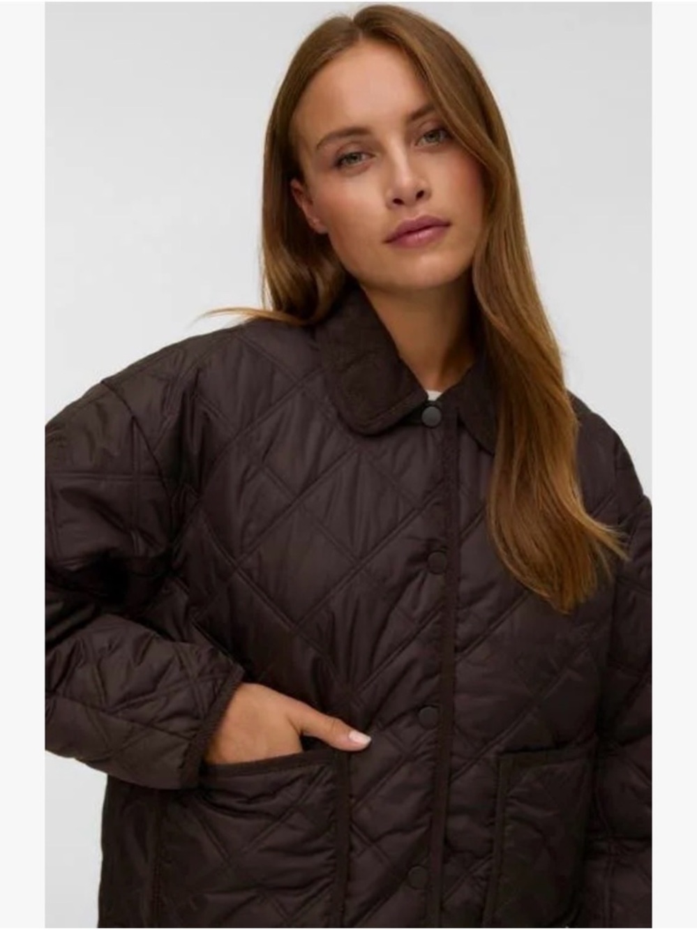 Vero Moda Quilted Puffer Jacket in Dark Brown